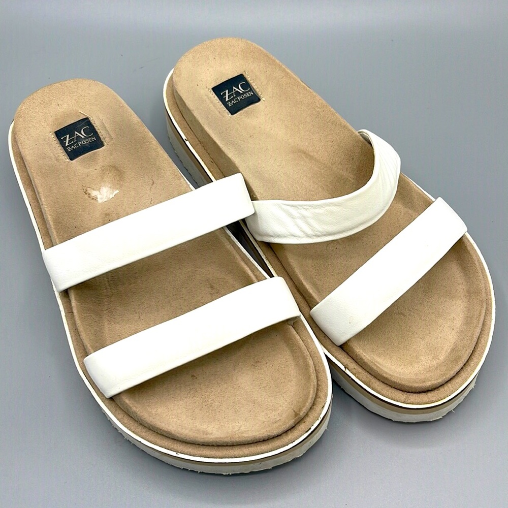 ZAC Zac Posen Shannon Platform Slide Sandals White Leather Size 9